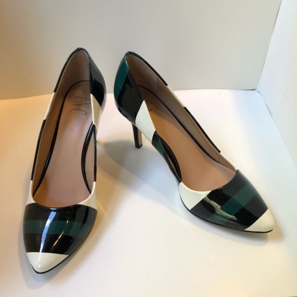INC Zitah Pointed Toe Stipe Heels Pumps SZ 7 1/2